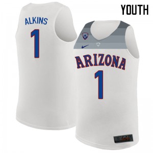 Youth Arizona Wildcats Rawle Alkins #1 Stitch White Jersey 511405-564